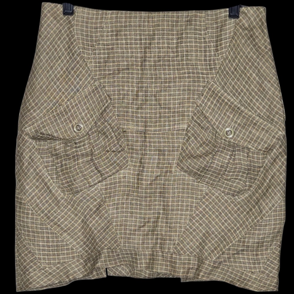 L.A.M.B. Gwen Stefani Plaid Linen Cargo Mini Skirt Sz 10 Y2K Silk Lined RARE